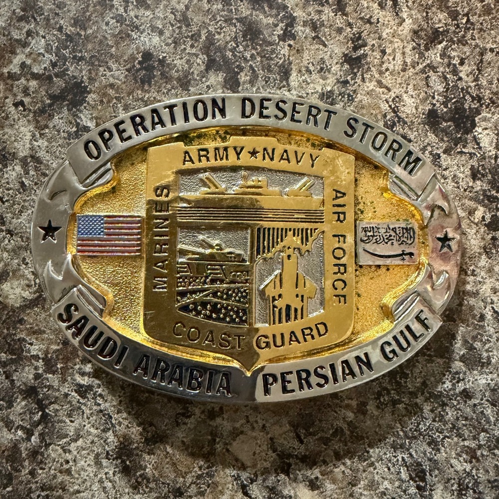 Vintage 1991 Operation Desert Storm Belt Buckle Walt Byers Bostock Military USA